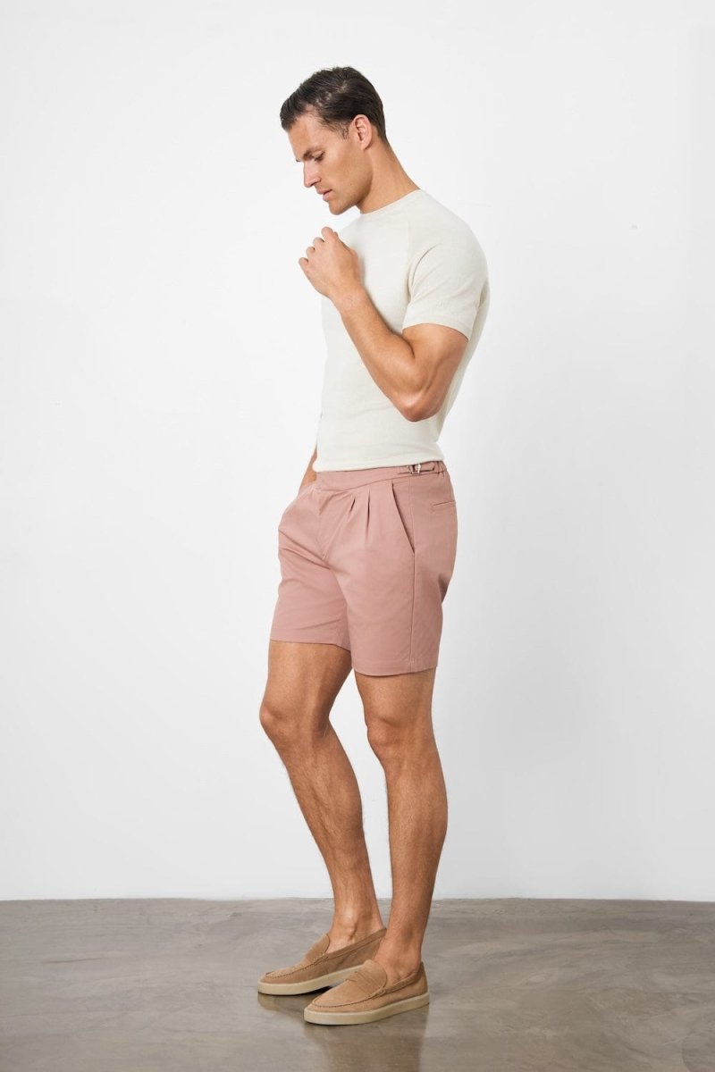 Smart Pleated Cotton Side Adjust Short in Dusky Pink - TAILORED ATHLETE - USA