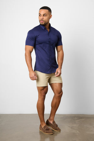 Athletic Fit Short Sleeve Signature Shirt in French Navy - TAILORED ATHLETE - USA