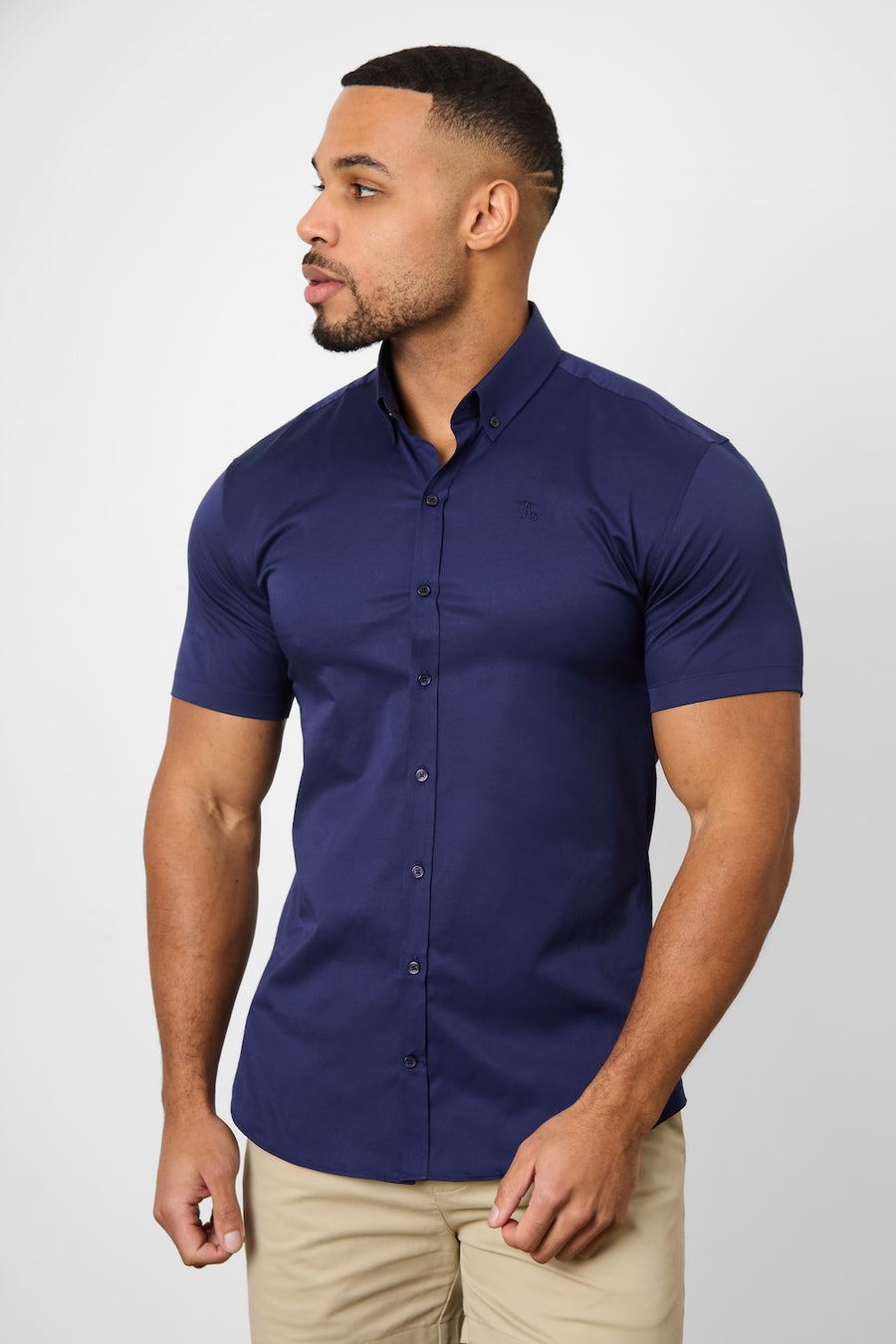 Athletic Fit Short Sleeve Signature Shirt in French Navy - TAILORED ATHLETE - USA