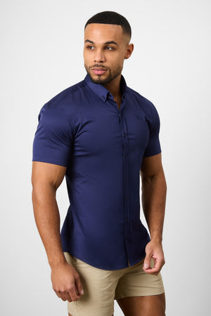 Athletic Fit Short Sleeve Signature Shirt in French Navy - TAILORED ATHLETE - USA