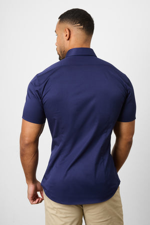 Athletic Fit Short Sleeve Signature Shirt in French Navy - TAILORED ATHLETE - USA