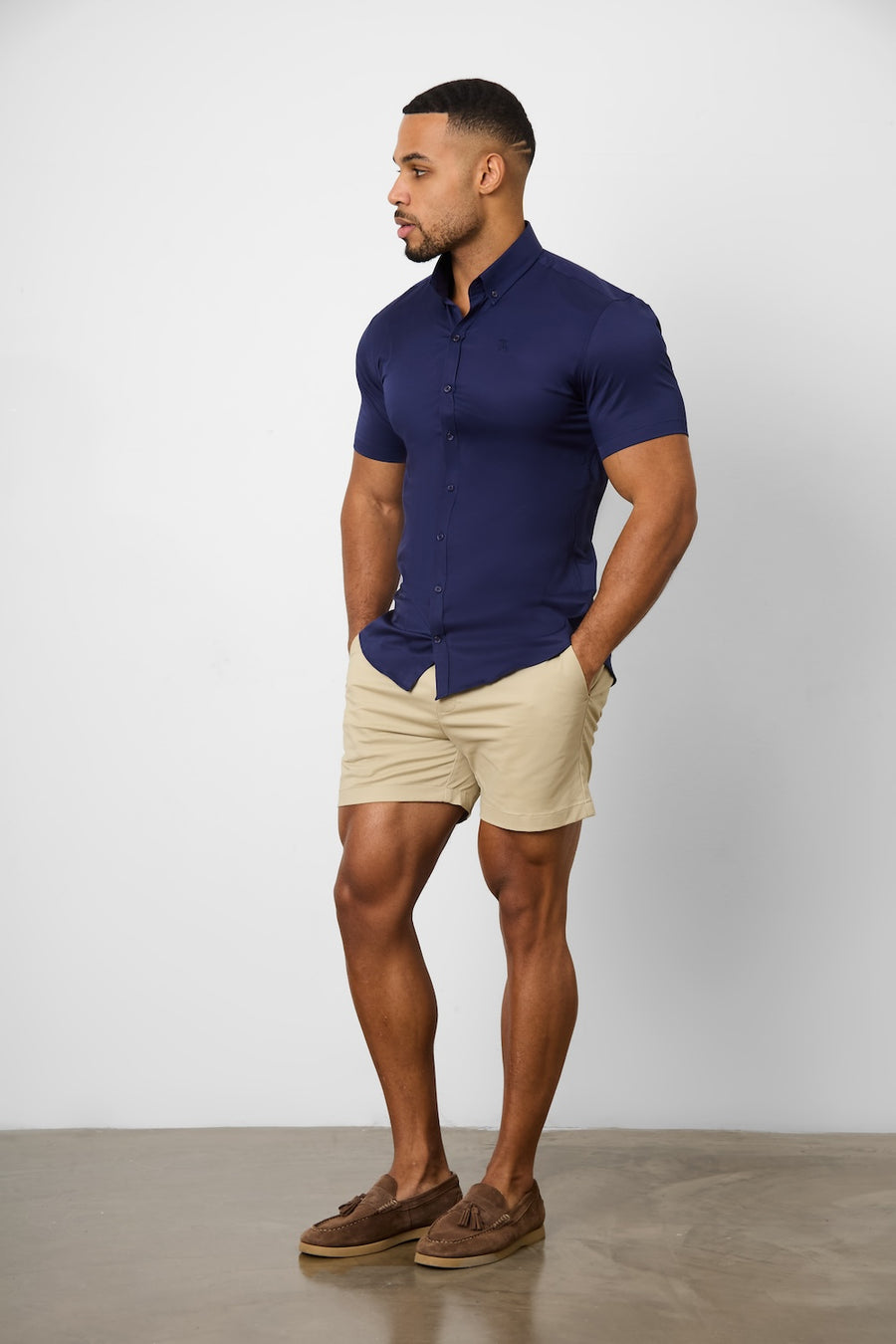 Athletic Fit Short Sleeve Signature Shirt in French Navy - TAILORED ATHLETE - USA