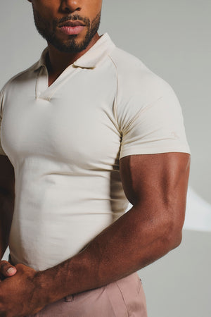 Essential Jersey Buttonless Polo Shirt in Alabaster - TAILORED ATHLETE - USA