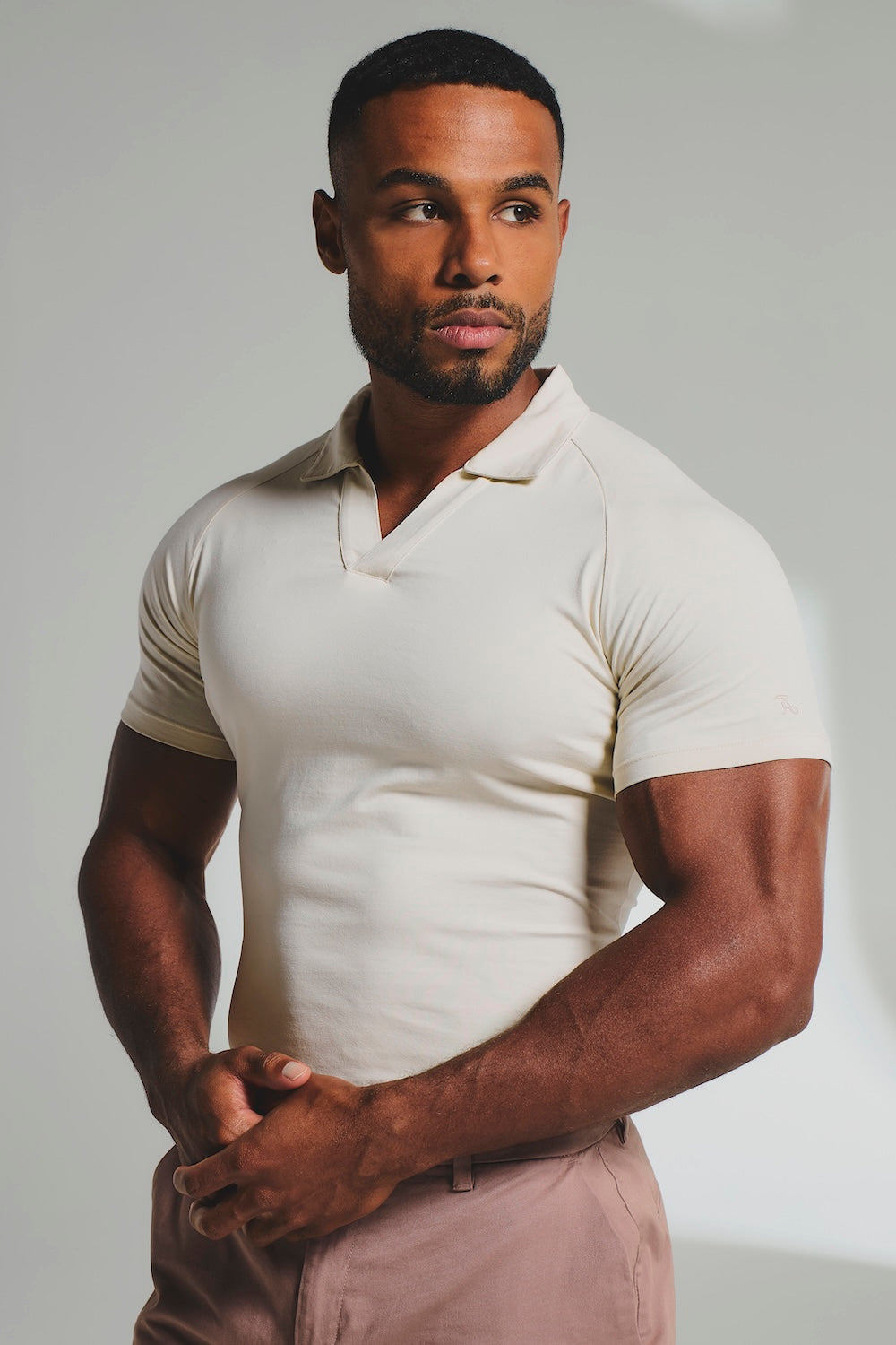 Essential Jersey Buttonless Polo Shirt in Alabaster - TAILORED ATHLETE - USA