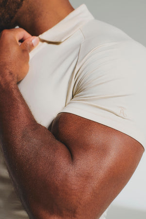 Essential Jersey Buttonless Polo Shirt in Alabaster - TAILORED ATHLETE - USA