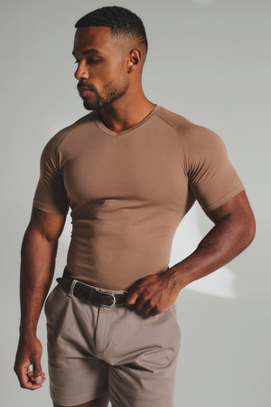Athletic Fit V-Neck in Soft Walnut - TAILORED ATHLETE - USA