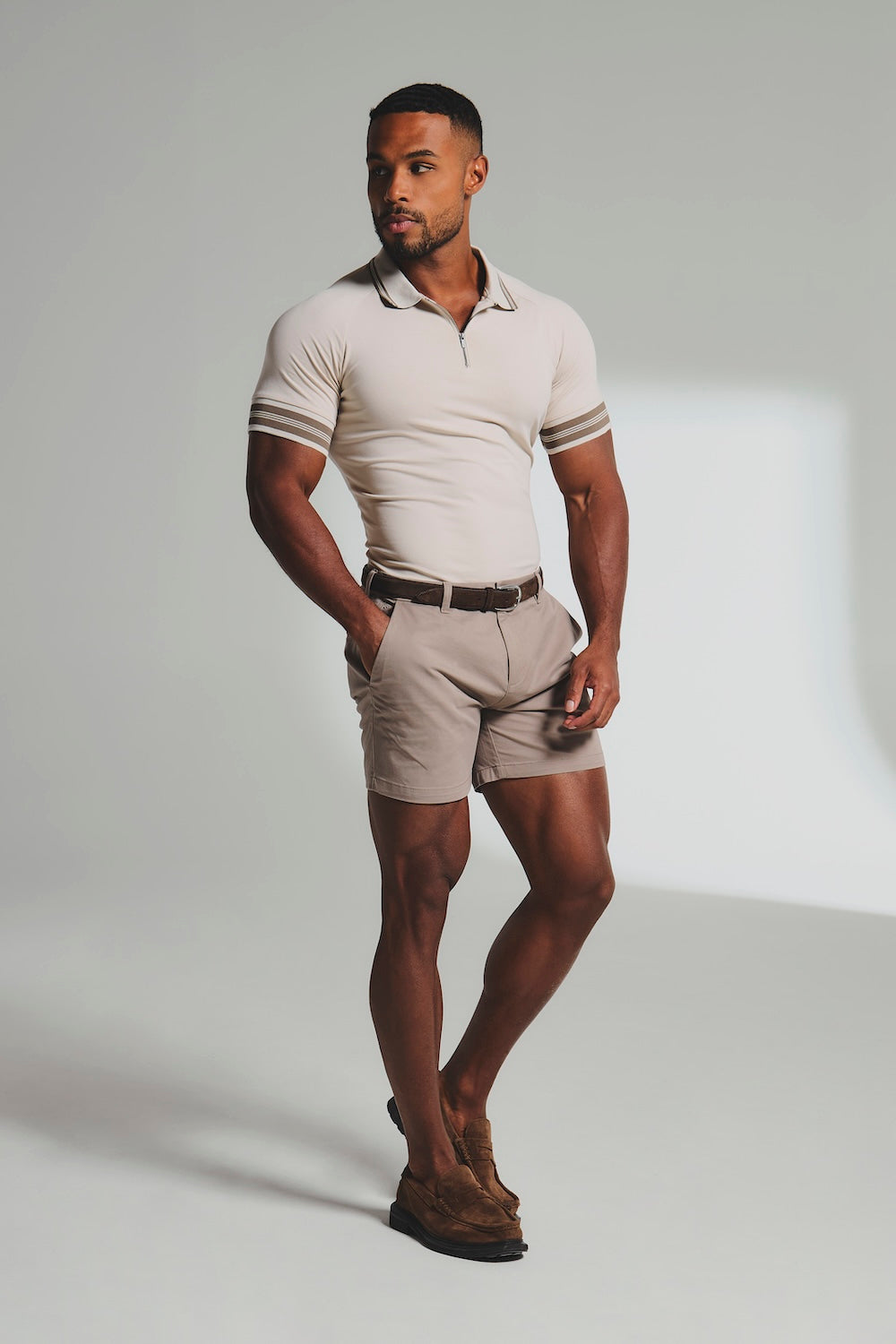 Athletic Fit Chino Shorts 5" in Mushroom - TAILORED ATHLETE - USA