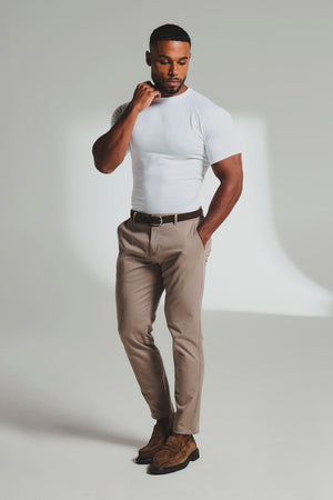 Athletic Fit Cotton Stretch Chino Pants in Mushroom - TAILORED ATHLETE - USA