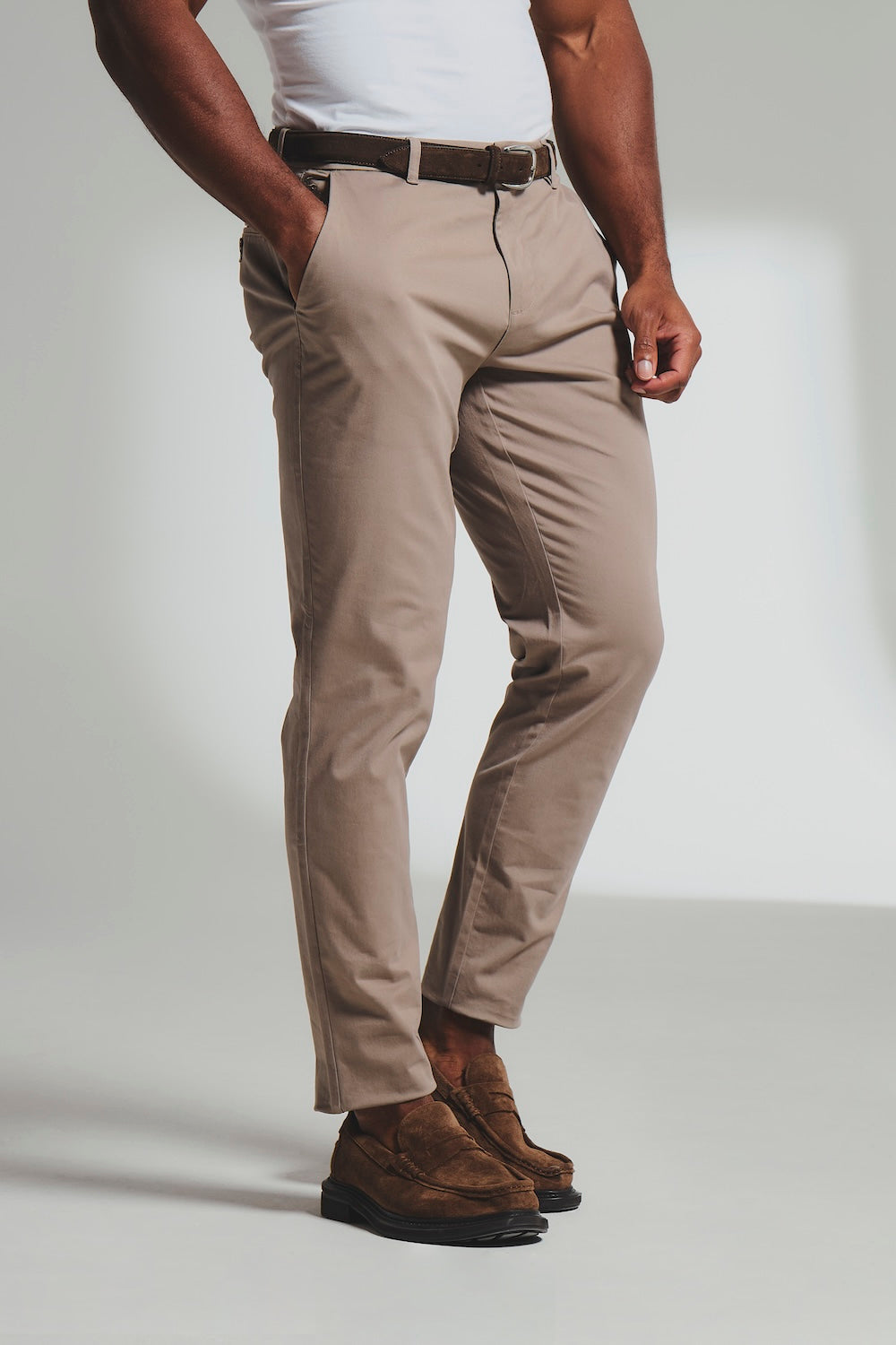 Athletic Fit Cotton Stretch Chino Pants in Mushroom - TAILORED ATHLETE - USA