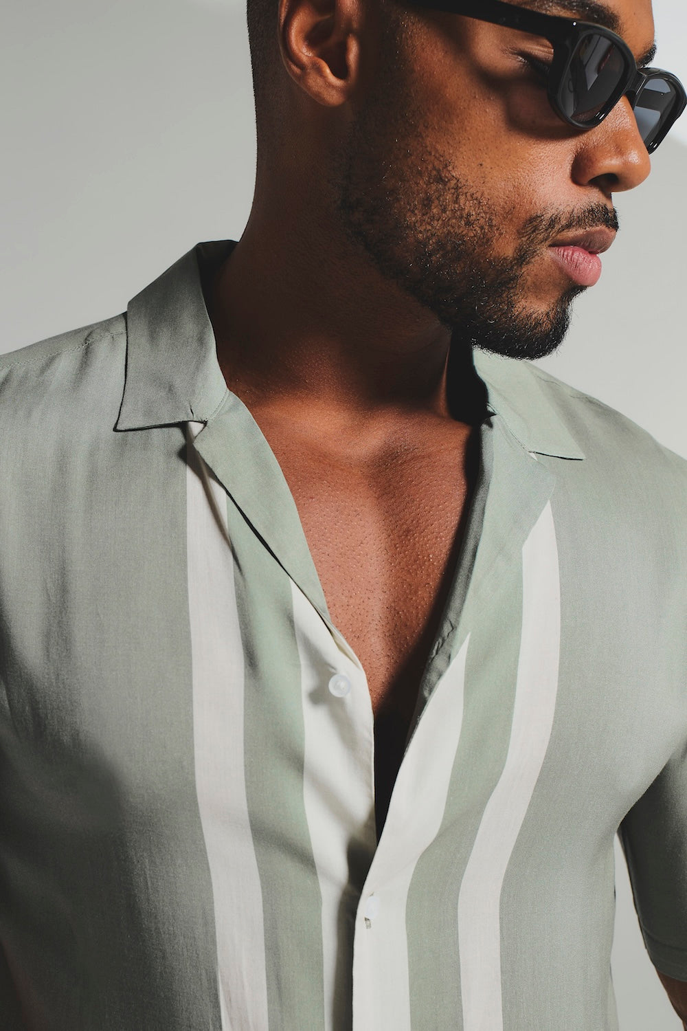 Colour Block Border Shirt in Sage and Cream - TAILORED ATHLETE - USA