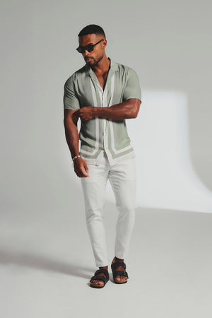 Colour Block Border Shirt in Sage and Cream - TAILORED ATHLETE - USA