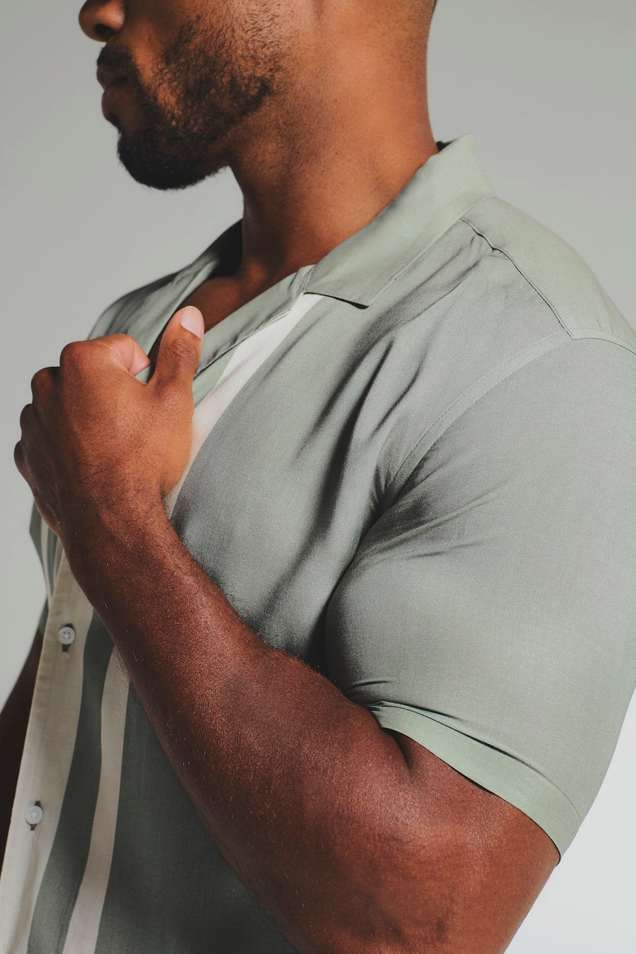 Colour Block Border Shirt in Sage and Cream - TAILORED ATHLETE - USA