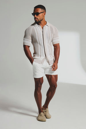 Colour Block Crochet Knitted Shirt in Mushroom and Chalk - TAILORED ATHLETE - USA