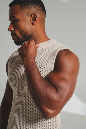 Crochet Knitted Tank Top in Neutral - TAILORED ATHLETE - USA