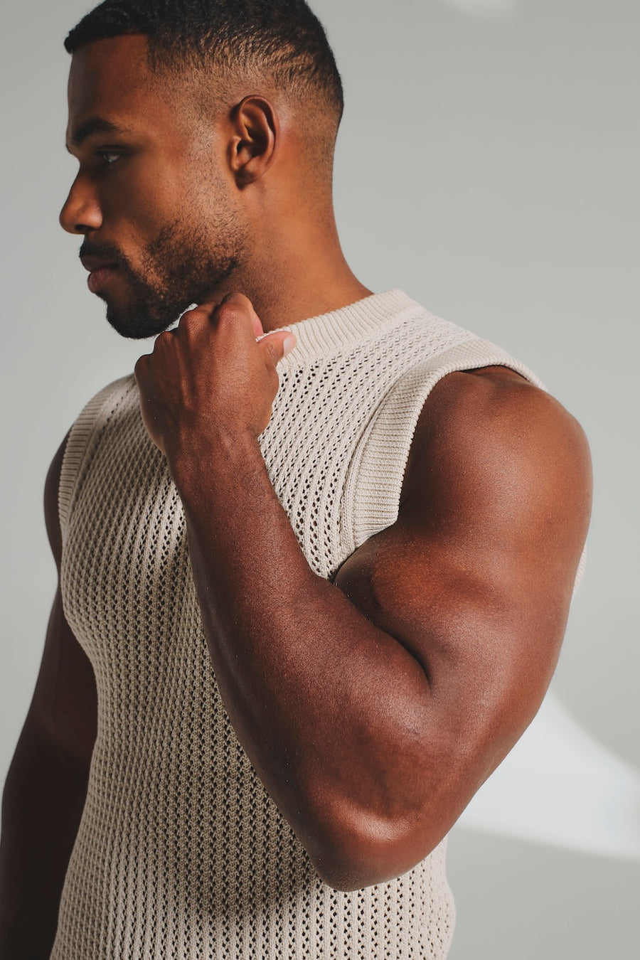 Crochet Knitted Vest in Neutral - TAILORED ATHLETE - USA