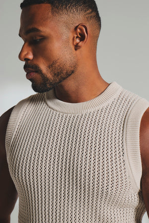 Crochet Knitted Tank Top in Neutral - TAILORED ATHLETE - USA