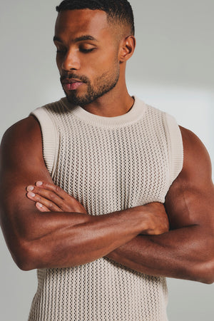 Crochet Knitted Tank Top in Neutral - TAILORED ATHLETE - USA