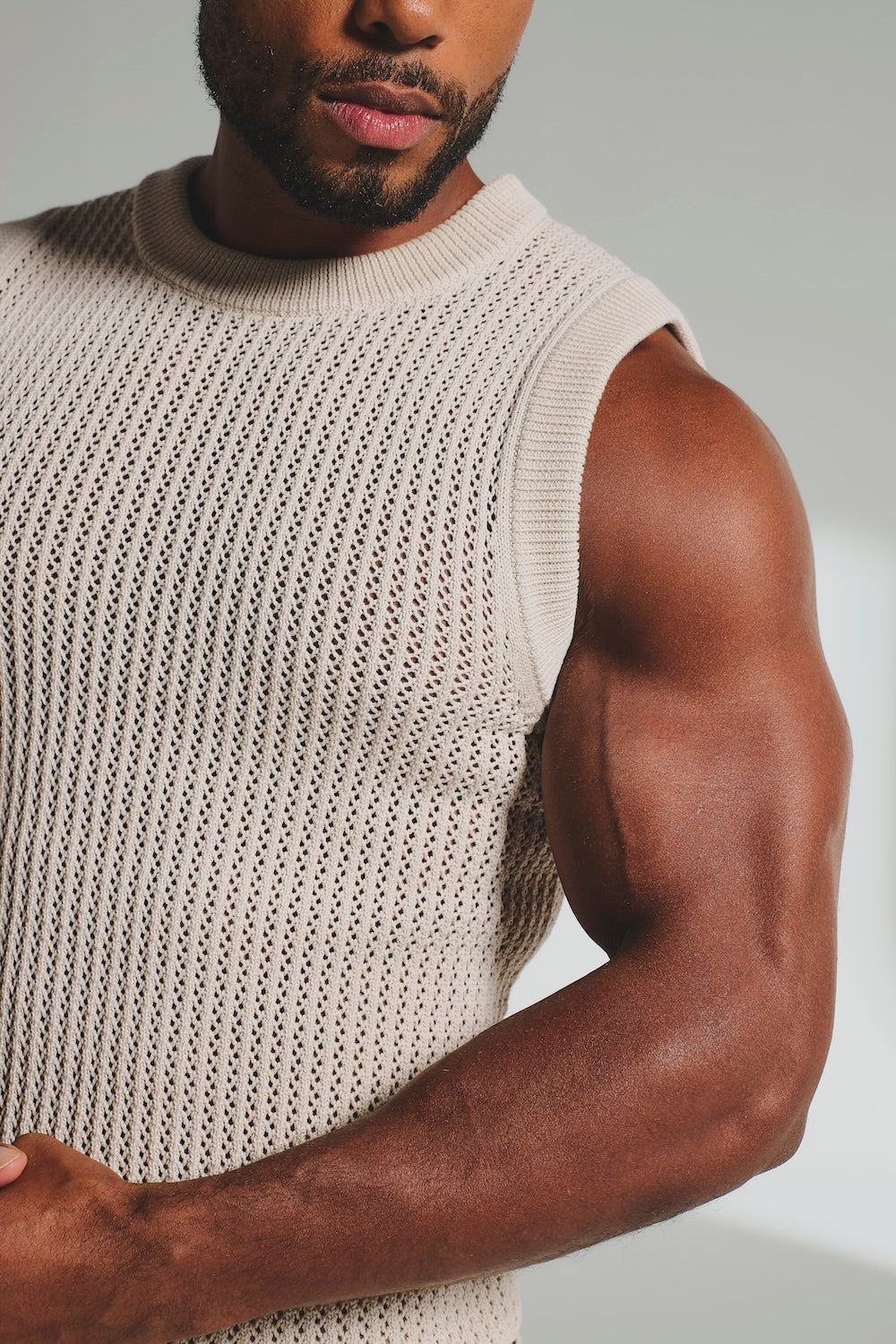 Crochet Knitted Tank Top in Neutral - TAILORED ATHLETE - USA