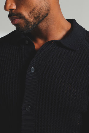 Crochet Knitted Shirt in Black - TAILORED ATHLETE - USA