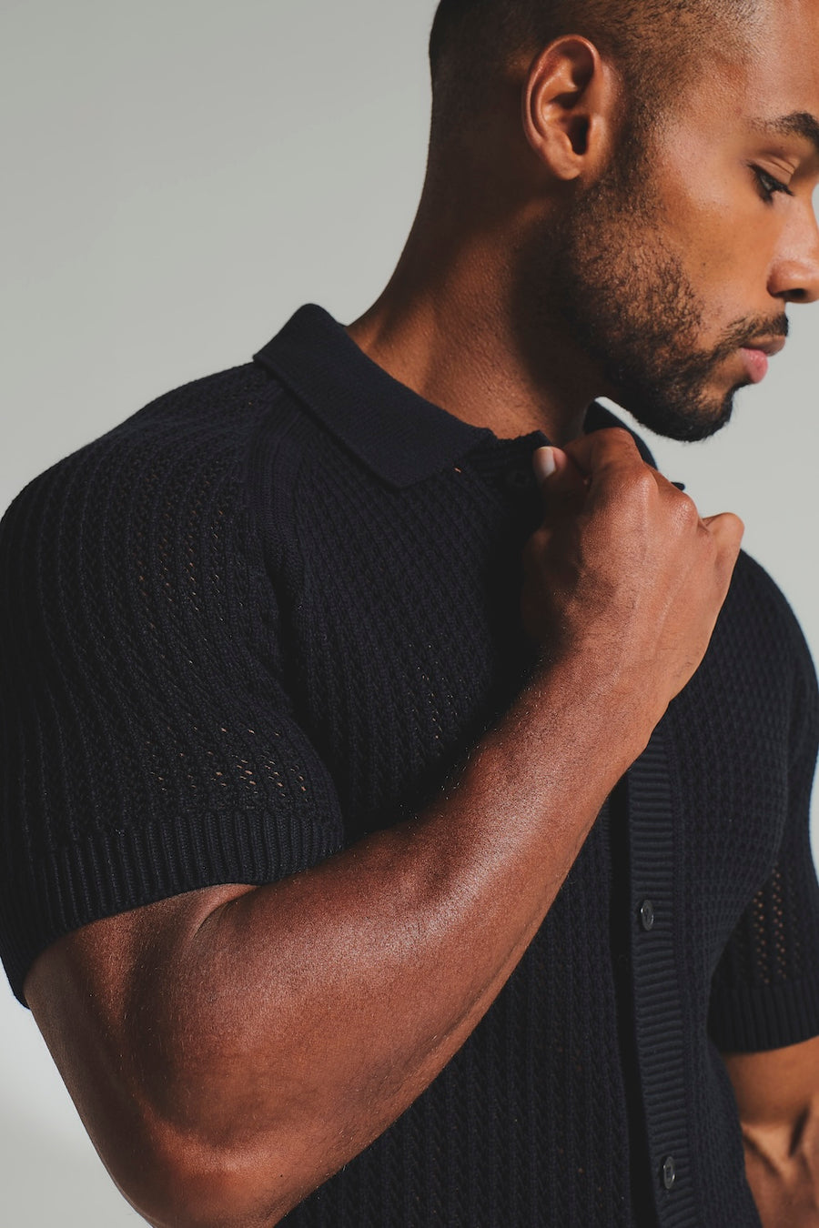 Crochet Knitted Shirt in Black - TAILORED ATHLETE - USA