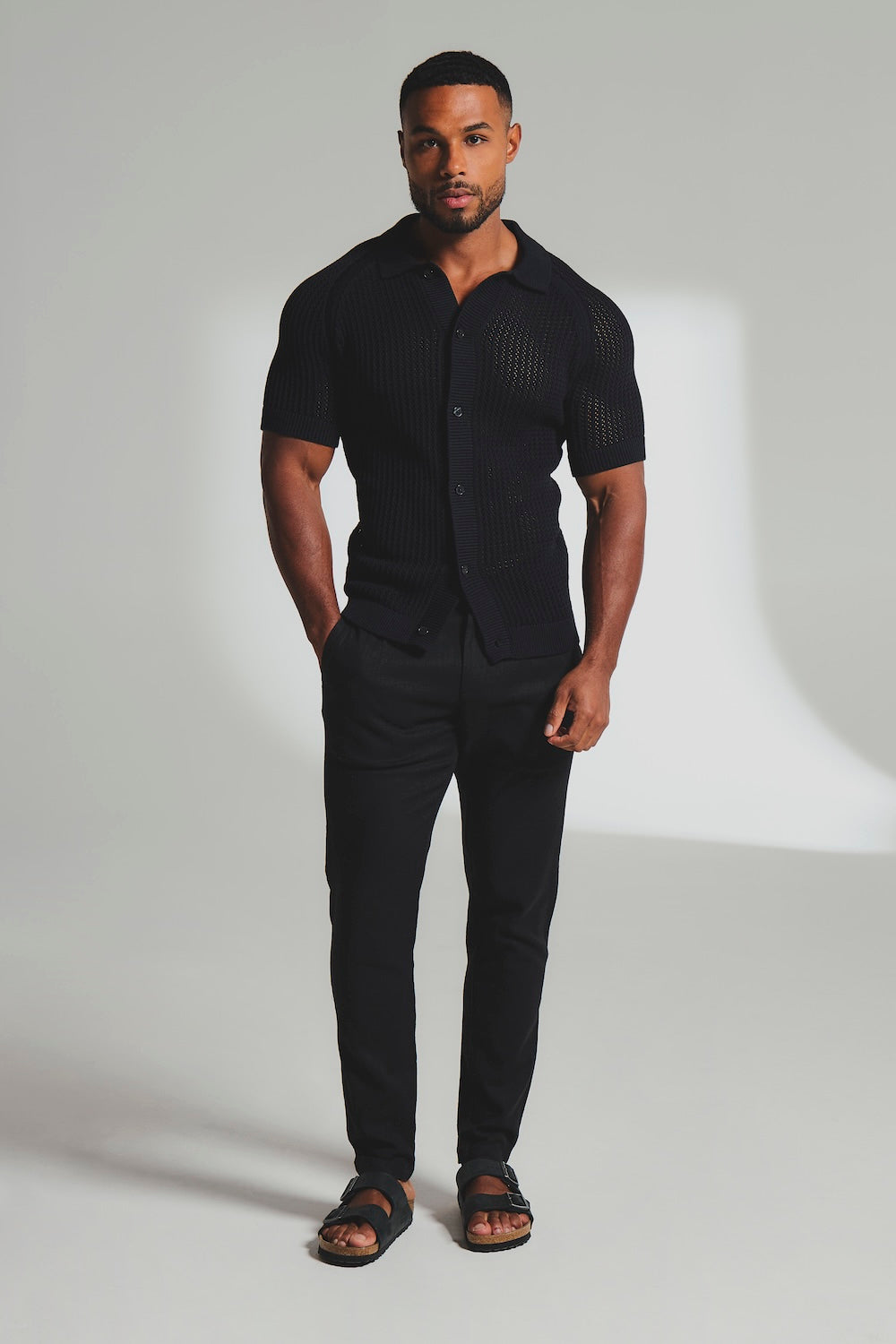 Crochet Knitted Shirt in Black - TAILORED ATHLETE - USA