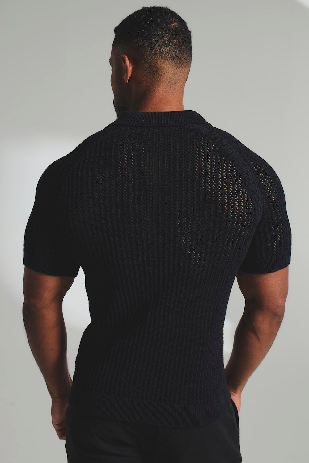 Crochet Knitted Shirt in Black - TAILORED ATHLETE - USA