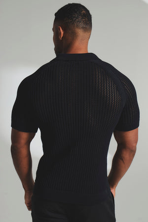 Crochet Knitted Shirt in Black - TAILORED ATHLETE - USA