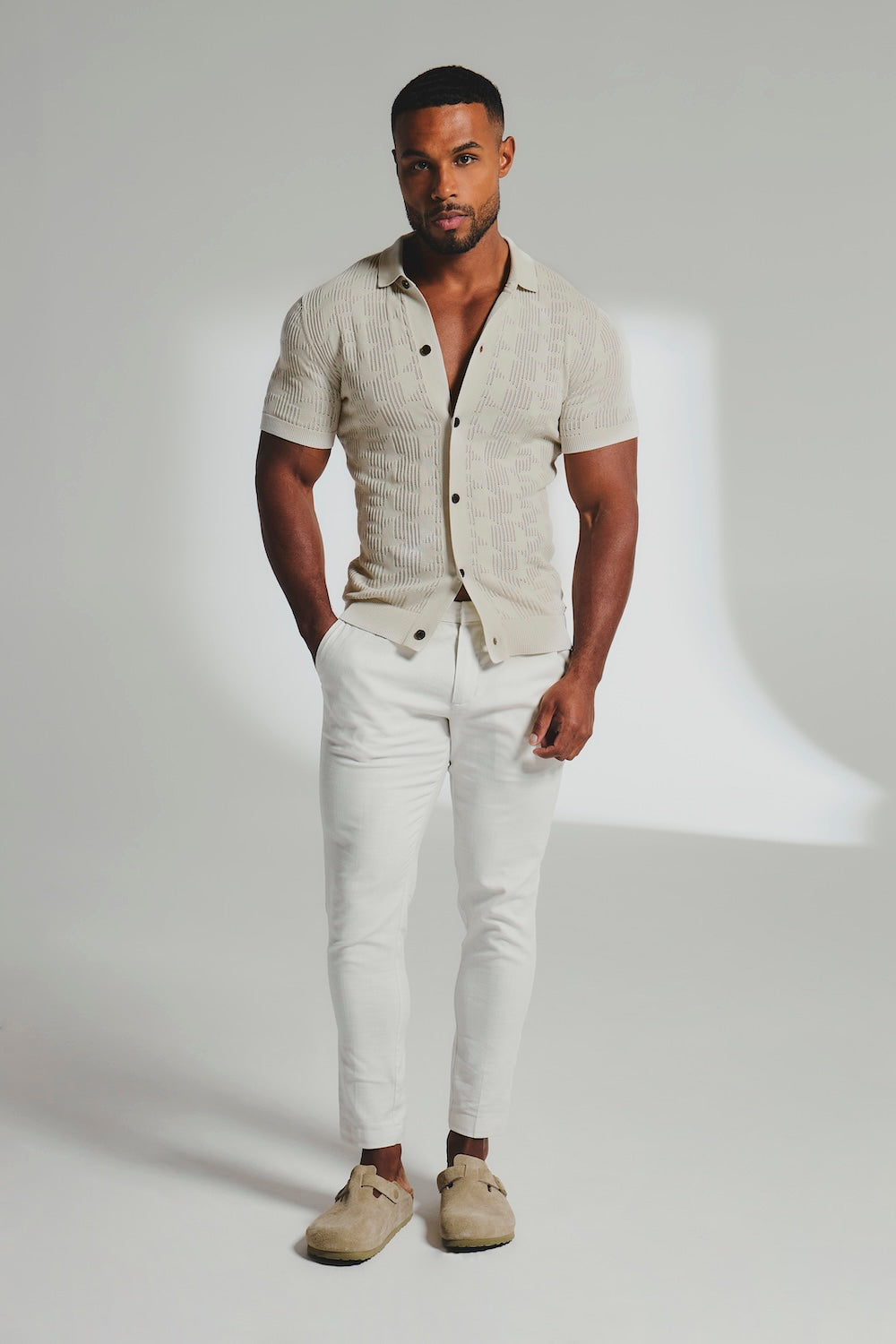 Geo Crochet Knitted Shirt in Neutral - TAILORED ATHLETE - USA