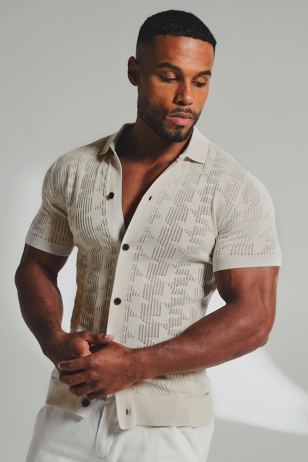 Geo Crochet Knitted Shirt in Neutral - TAILORED ATHLETE - USA