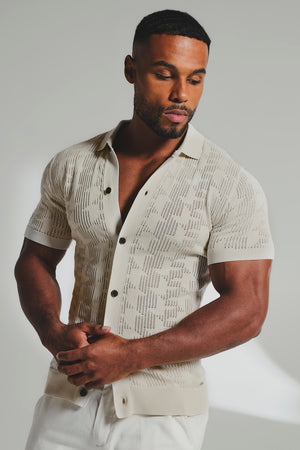 Geo Crochet Knitted Shirt in Neutral - TAILORED ATHLETE - USA