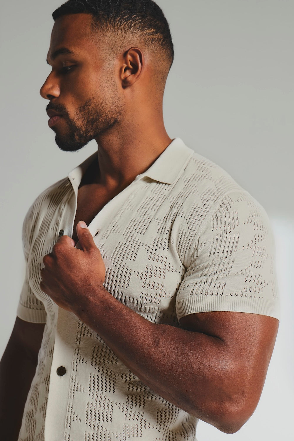 Geo Crochet Knitted Shirt in Neutral - TAILORED ATHLETE - USA