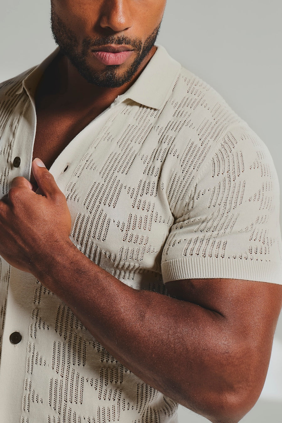 Geo Crochet Knitted Shirt in Neutral - TAILORED ATHLETE - USA