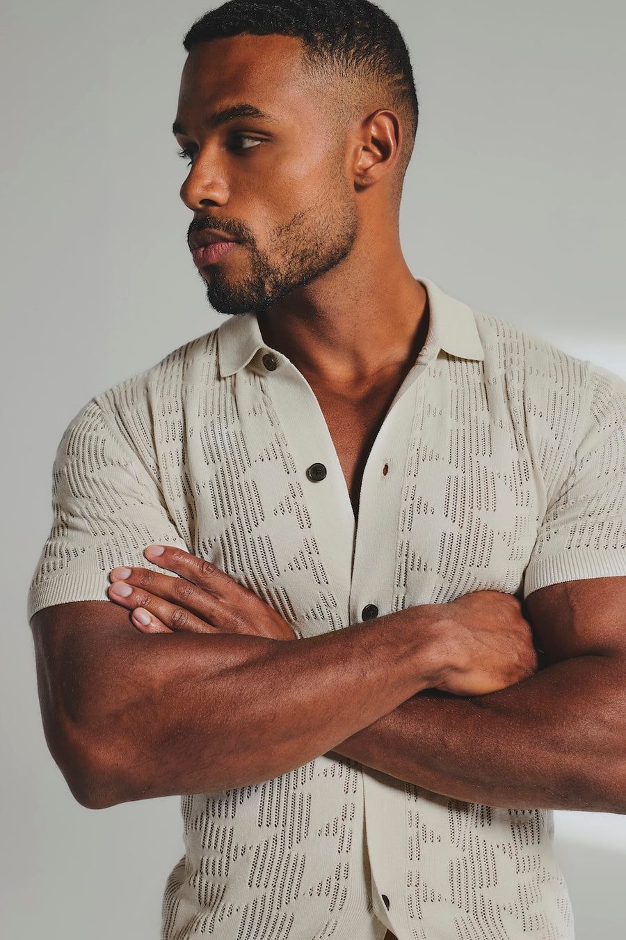 Geo Crochet Knitted Shirt in Neutral - TAILORED ATHLETE - USA