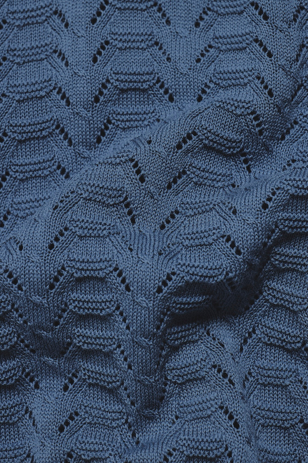 Pointelle Knitted Open Collar Polo Shirt in Blue - TAILORED ATHLETE - USA