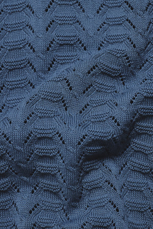Pointelle Knitted Open Collar Polo Shirt in Blue - TAILORED ATHLETE - USA