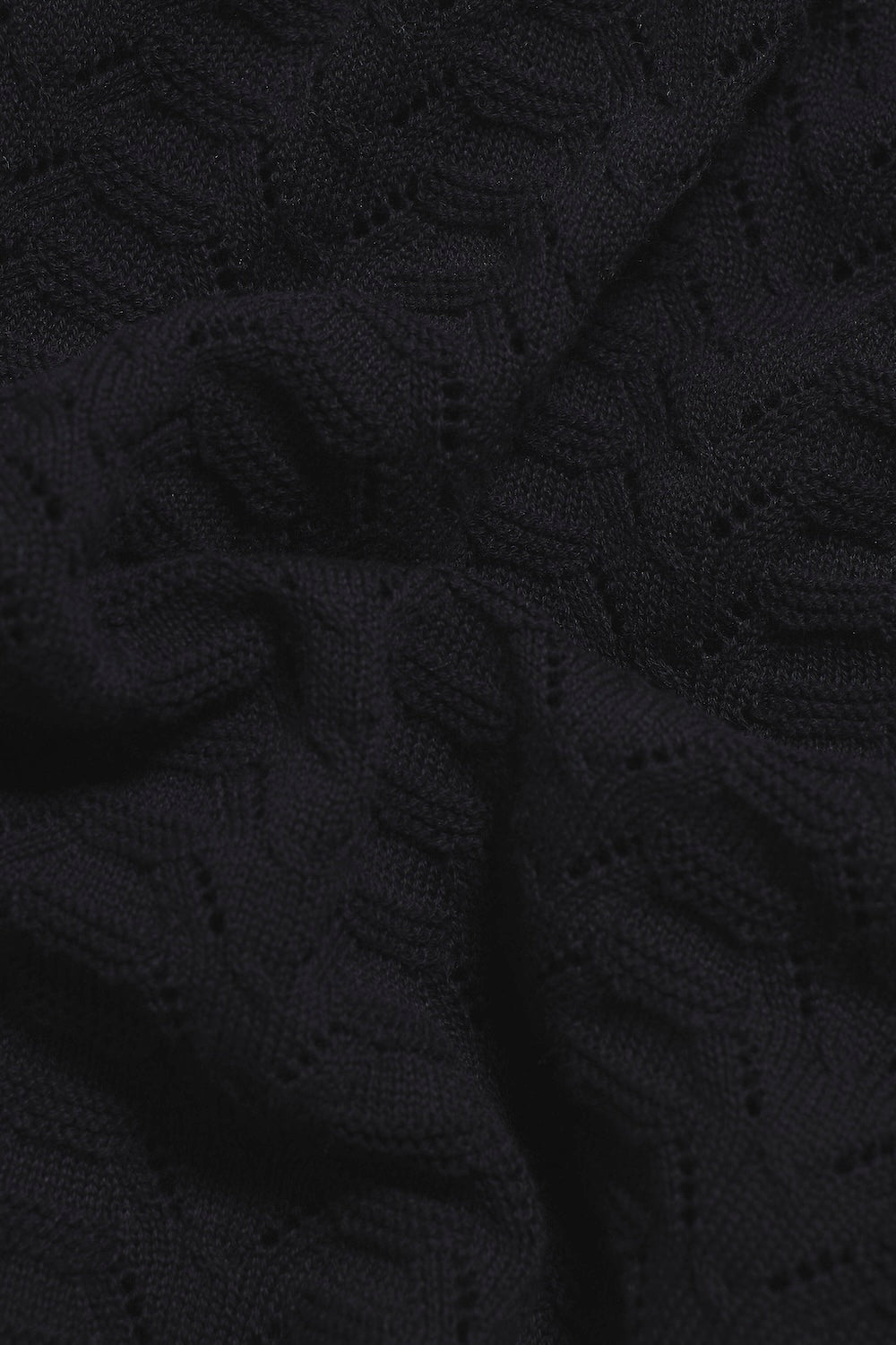 Pointelle Knitted Open Collar Polo Shirt in Black - TAILORED ATHLETE - USA