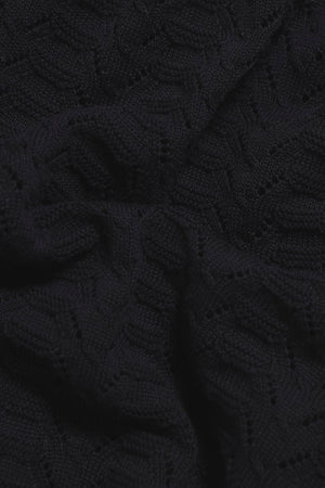Pointelle Knitted Open Collar Polo Shirt in Black - TAILORED ATHLETE - USA