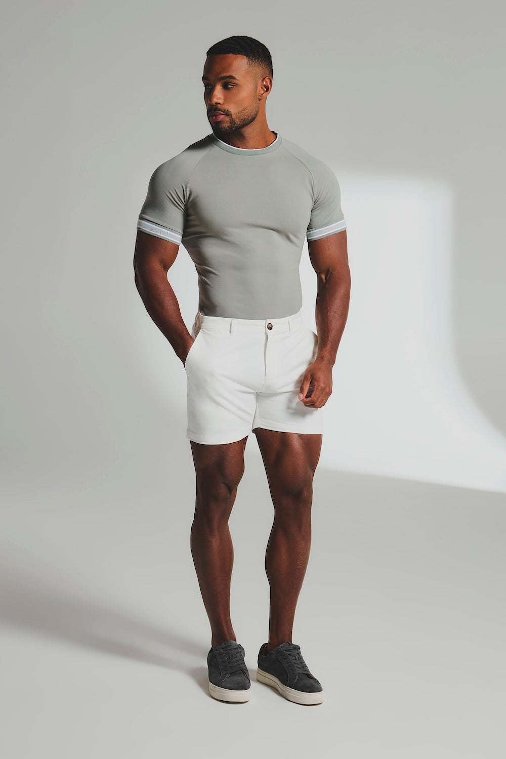Athletic Fit Chino Shorts 5" in Chalk - TAILORED ATHLETE - USA