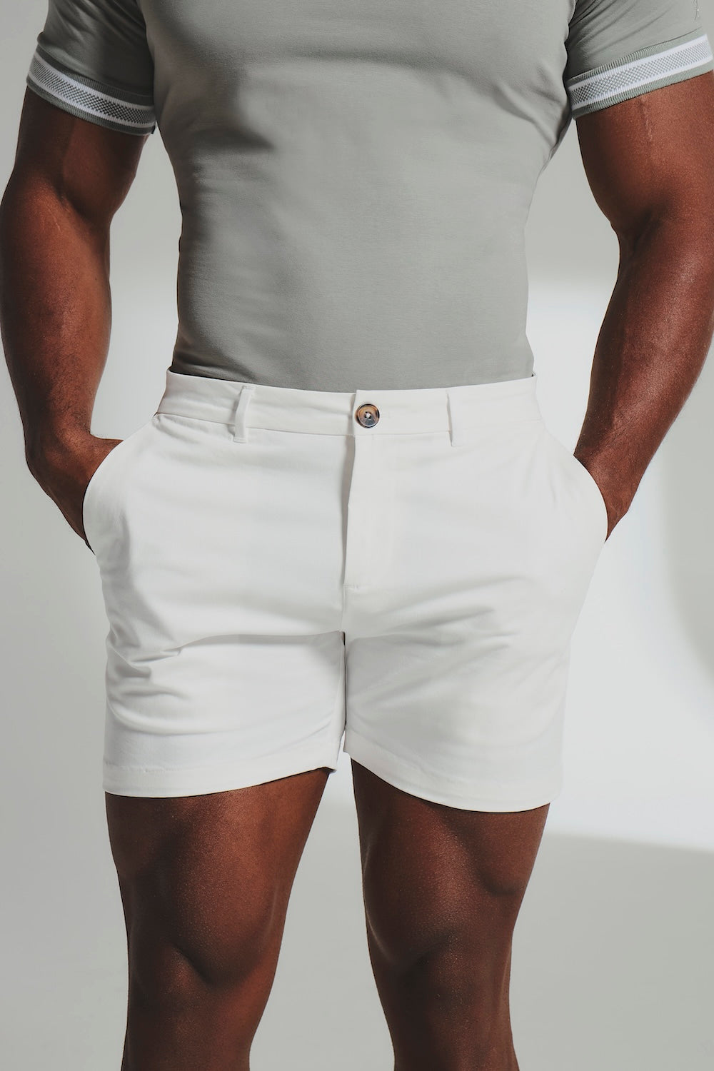 Athletic Fit Chino Shorts 5" in Chalk - TAILORED ATHLETE - USA