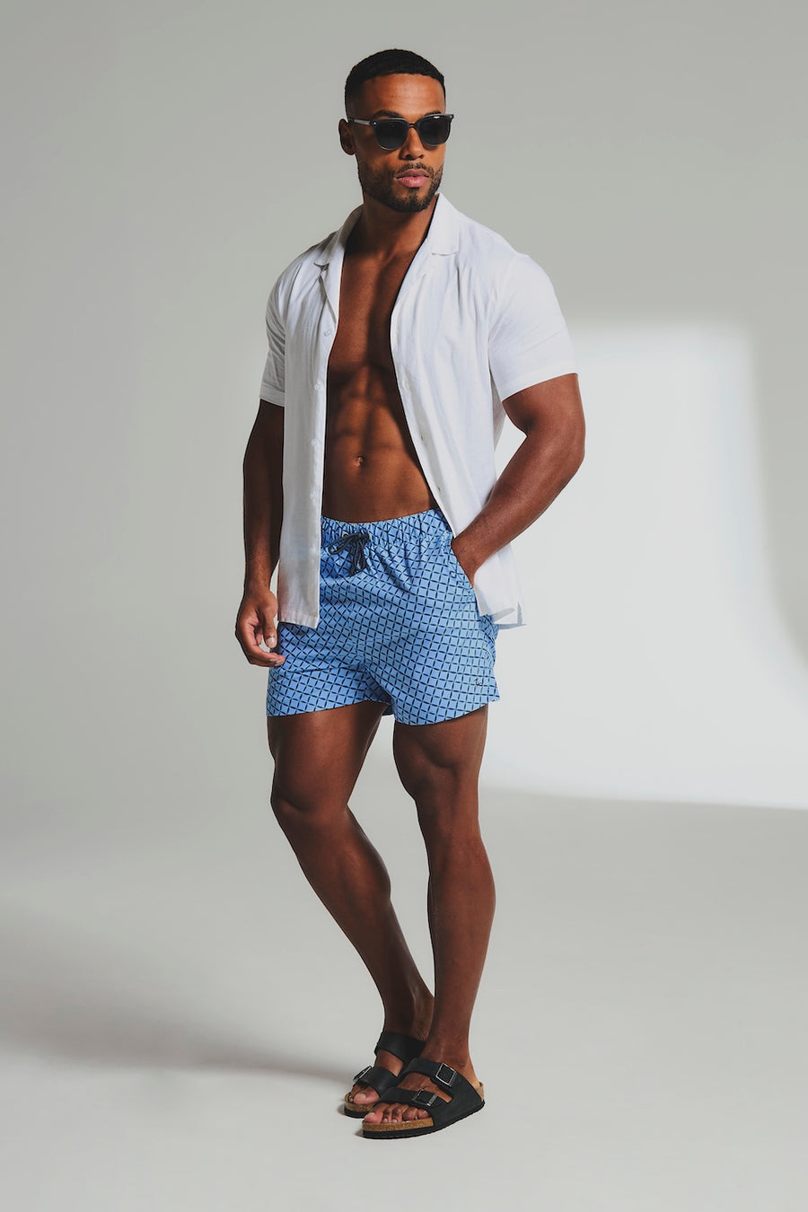 Quick Dry Printed Circle Geo Swim Short in Blue - TAILORED ATHLETE - USA