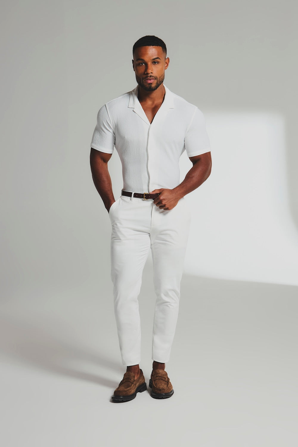 Textured Cuban Collar Shirt in White - TAILORED ATHLETE - USA