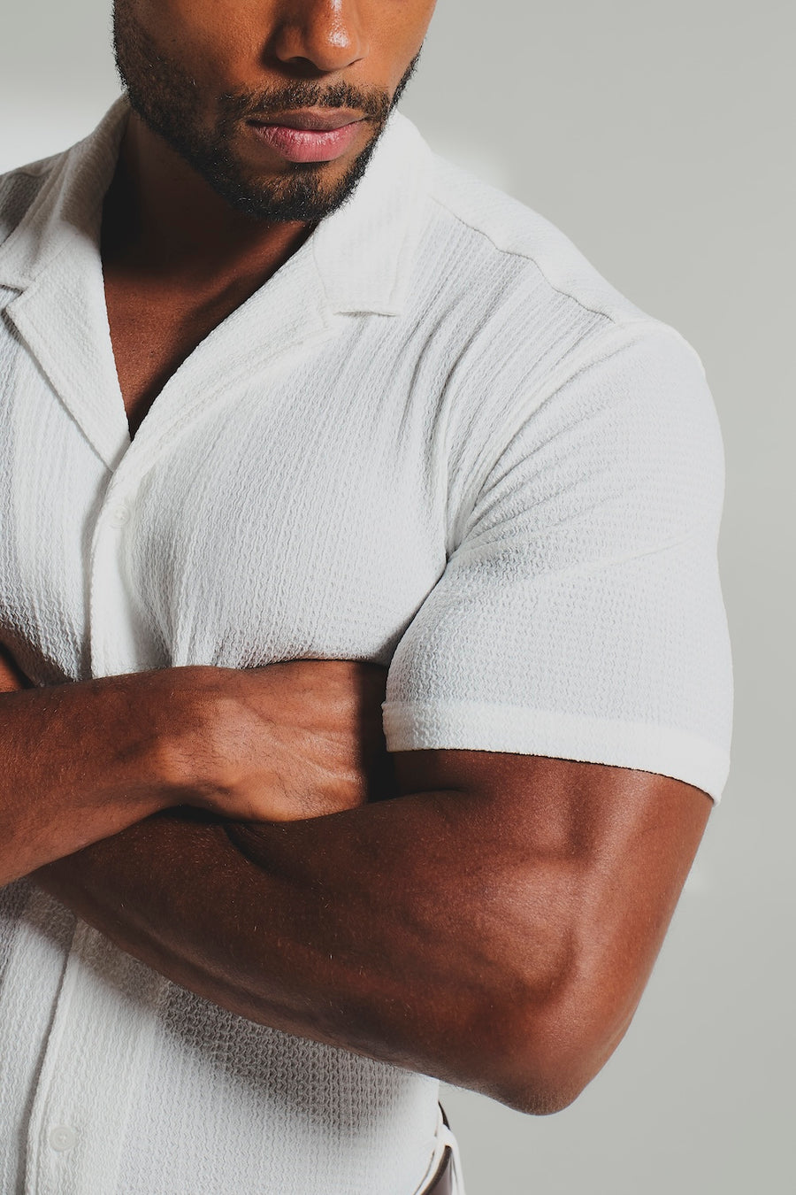 Textured Cuban Collar Shirt in White - TAILORED ATHLETE - USA
