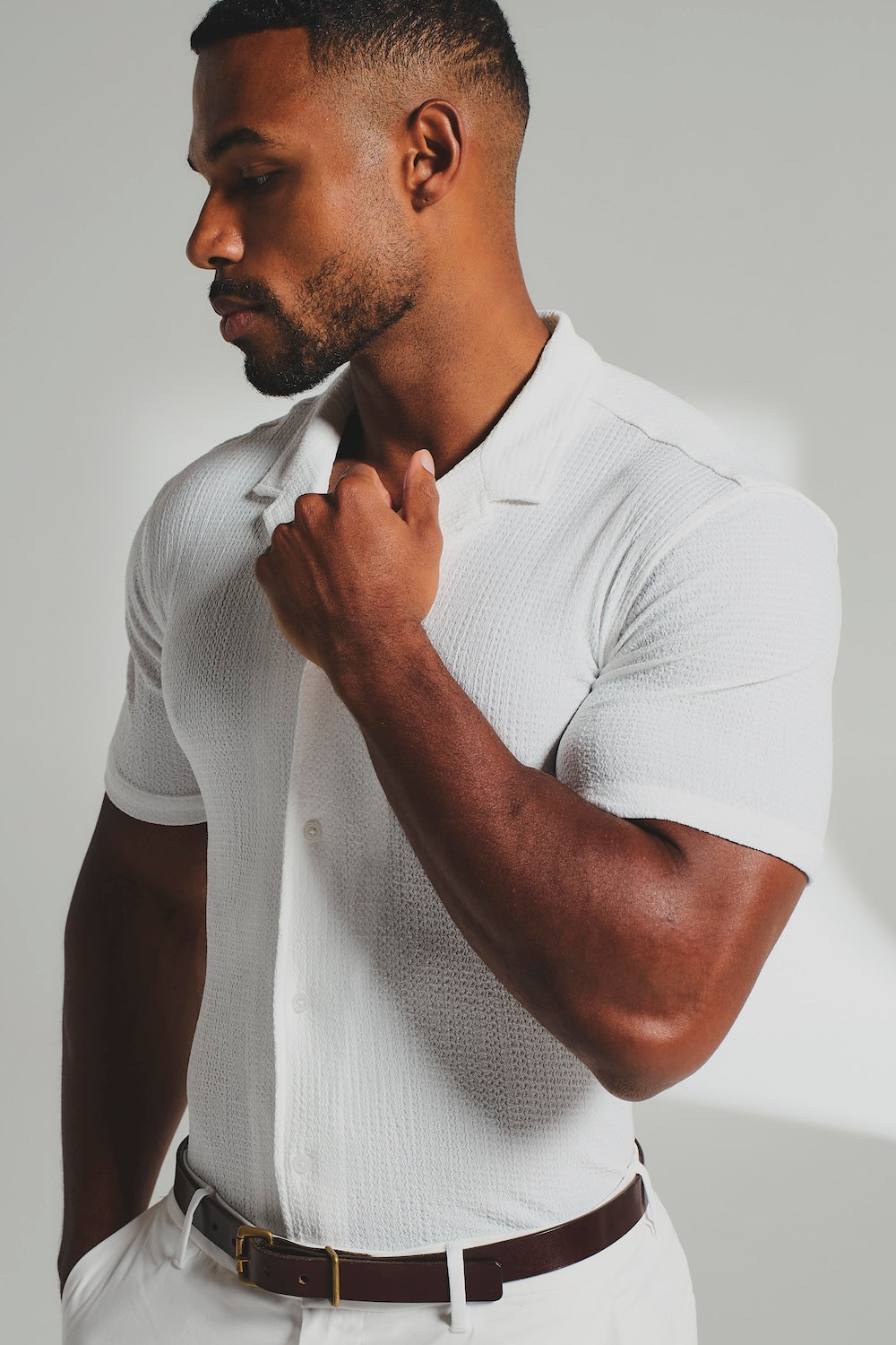 Textured Cuban Collar Shirt in White - TAILORED ATHLETE - USA