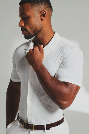 Textured Cuban Collar Shirt in White - TAILORED ATHLETE - USA