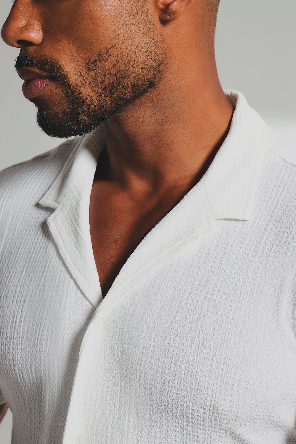 Textured Cuban Collar Shirt in White - TAILORED ATHLETE - USA