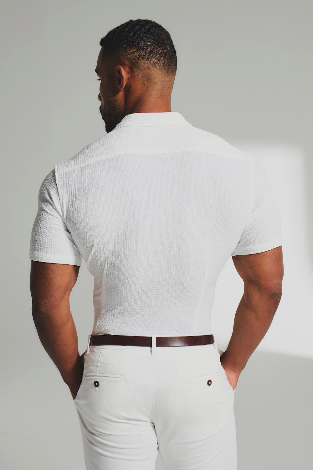 Textured Cuban Collar Shirt in White - TAILORED ATHLETE - USA