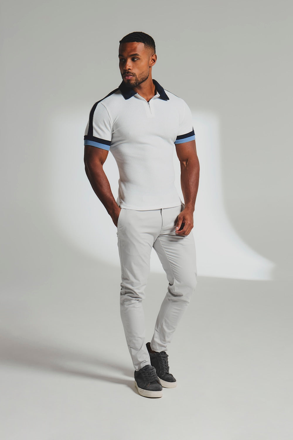 Colour Blocked Zip Neck Polo Shirt - TAILORED ATHLETE - USA