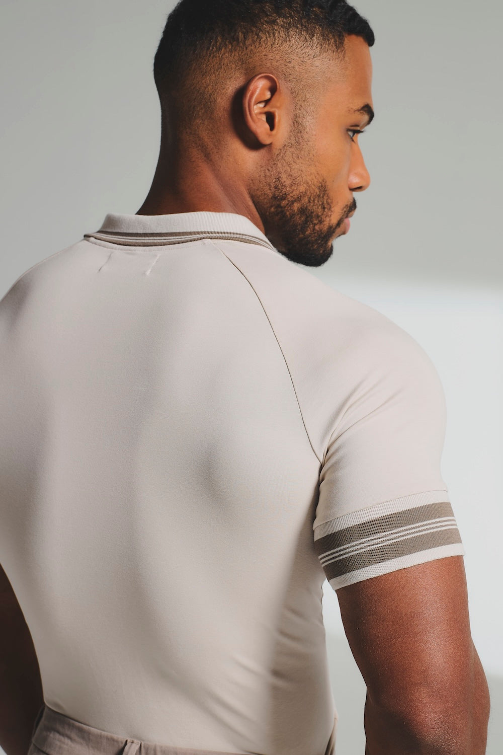 Tipped Zip Neck Polo in Stone and Mocha - TAILORED ATHLETE - USA