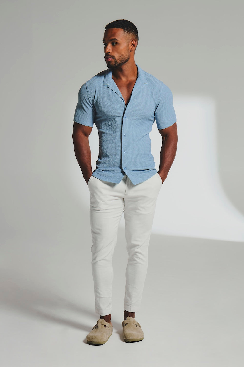 Textured Cuban Collar Shirt in Slate Blue - TAILORED ATHLETE - USA