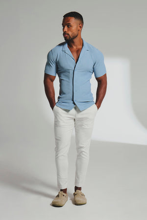 Textured Cuban Collar Shirt in Slate Blue - TAILORED ATHLETE - USA